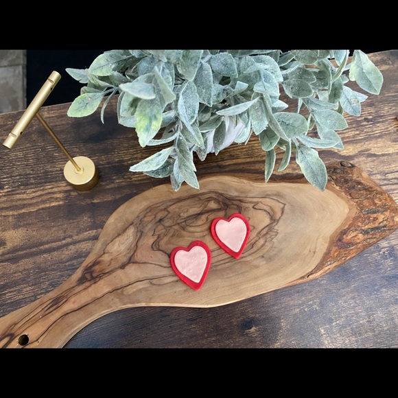 Hand Crafted Jewelry - Handmade Heart Clay Earrings - Valentine's Day